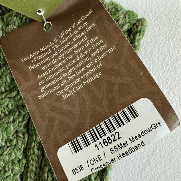 Aran Sweater Market Green Crossover Headband Super Soft Merino Cable Knit NEW